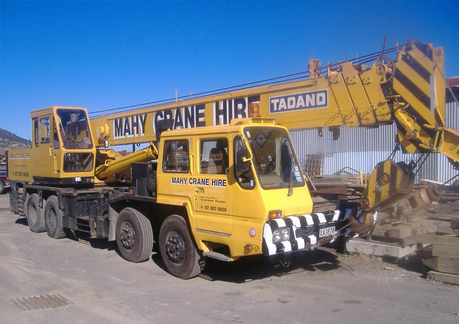 Mahy Crane Hire Tadano mobile crane in an industrial yard with boom extended